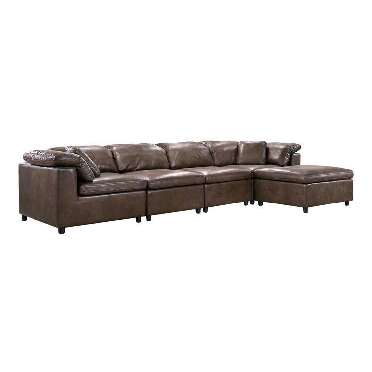 17 Stories Modern Modular Sectional Sofa, Vegan Leather With Cushioned Arms, Brown Wayfair Canada